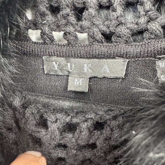 Yuka Black Cowl Neck Sweater Rabbit Fur Trim at Collar Wrist woman’s size Medium - Picture 5 of 11